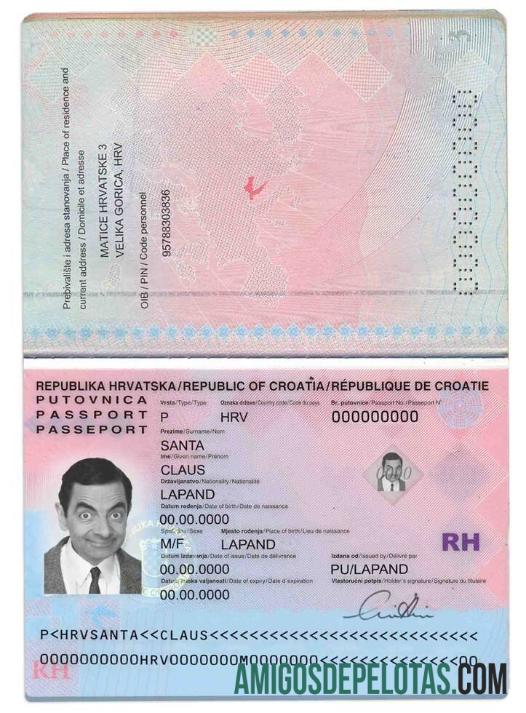Passaporte Croácia exemplo real